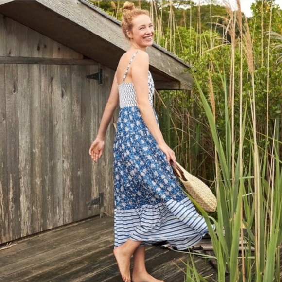 J.Crew button front maxi dress in mixed block print - Picture 2 of 7